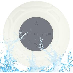 Waterproof Bluetooth Shower Speaker Portable Wireless Water-Resistant Speaker Suction Cup,Built-in Mic Gifts for Kids Speakerphone Bathroom Kitchen - White