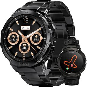 GPS Smart Watch for Men, 6 Satellite Positioning, Compass, Stainless Steel Body, 50M Waterproof, 480mAh Extra-Large Battery, Answer/Make Call, 1.43" AMOLED Screen, Compatible to Android iOS