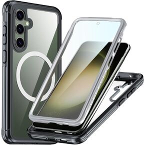 NINKI Case Compatible with Samsung Galaxy S24 Case with Built-in Screen Protector & Wireless Charging,Full Body Protection Cover Rugged Transparent Case for Samsung Galaxy S24 Phone Case Clear Black