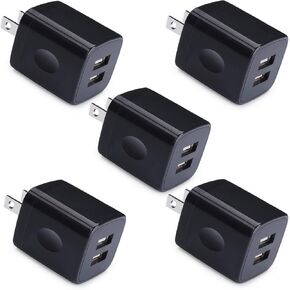 Charger Box, Charging Cube 5 Pack, Dual USB Wall Charger 5V 2A Power Adapter Charger Block Brick Outlet Plug for iPhone 15 14 13 12 11 X, iPad, Samsung Galaxy S23 FE A53 A15 A13 A25 A23 S22 S21 FE S20