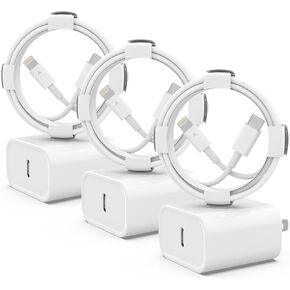 Phone Charger iGENJUN 3 Pack 20W PD USB C Wall Fast Charger Adapter with 3 Pack 6FT Type C to Lightning Cable Compatible for Phone 14 13 12 11 Pro Max XR XS X,Pad