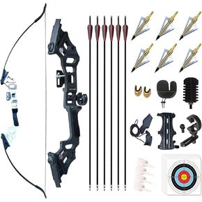 Archery 51" Takedown Recurve Bow and Arrows Set for Adults Metal Riser Longbow Kit Right Hand Straight Bow for Beginner Hunting Shooting Practice 30 40 50lb (Silver 30lb)