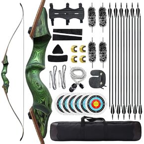 60 Inch Black Hunter Takedown Recurve Bow and Arrow 20-60Lbs Hunting Archery Bow Right Hand Wood Riser Practice Bow for Adult Target Training
