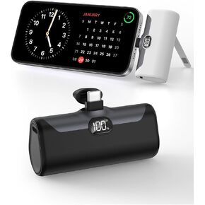 2 Packs Portable Charger USB C iPhone 15, 5000mAh with Built-in Cable and stand, LCD Display & LED Light, Mini Power Bank Compatible with iPhone 15Plus/15Pro/15ProMax, Samsung/Google/Huawei/Xiaomi