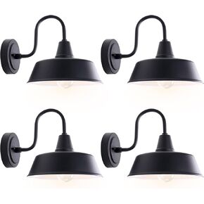 14 Inch Large Outdoor Black Barn Lights Exterior Gooseneck Barn Lighting with Wall Mount 4 Pack External Farmhouse Style Barn Door Wall Lighting Outside Porch Wall Sconce Light Fixture House