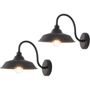 mirrea Farmhouse Outdoor Gooseneck Barn Wall Light with 10" Dome Matte Black Pack of 2