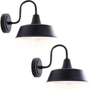 2 Pack Outdoor Gooseneck Lights for Barn, 10" Dome Farmhouse Exterior Wall Mounted Light Fixture for House, Matte Black Outside Wall Sconce for Porch, Patio, Garage