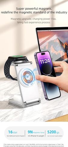 Magnetic Charging Station Compatible with Apple Devices, Travel, 3-in-1 Foldable Dock Compatible with AirPods, Watch, iPhone 15/14/13/12 Max/Pro/Mini, (White) in Saudi Arabia