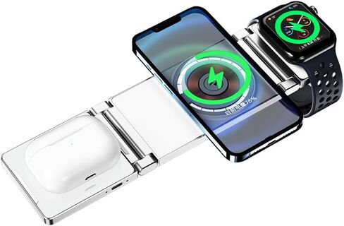 Magnetic Charging Station Compatible with Apple Devices, Travel, 3-in-1 Foldable Dock Compatible with AirPods, Watch, iPhone 15/14/13/12 Max/Pro/Mini, (White) in Saudi Arabia