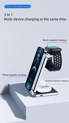 Magnetic Charging Station Compatible with Apple Devices, Travel, 3-in-1 Foldable Dock Compatible with AirPods, Watch, iPhone 15/14/13/12 Max/Pro/Mini, (White) in Saudi Arabia