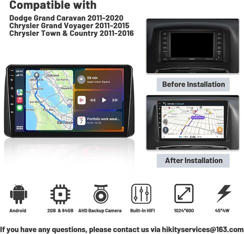 Car Stereo for Dodge Grand Caravan 2011-2020 & Chrysler Grand Voyager 2011-2015 Wireless Carplay Android Auto, Android 13 9 Inch Touch Screen Car Radio HiFi GPS WiFi BT FM RDS Radio Backup Camera in Saudi Arabia