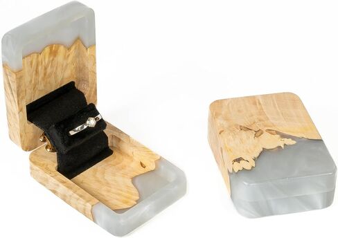FLIP - Platinum Epoxy & Wood - Unique Engagement Ring Boxes for Proposal - Premium & Slim Ring Boxes for Any Occasion in Saudi Arabia