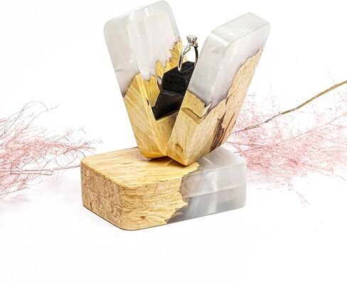FLIP - Platinum Epoxy & Wood - Unique Engagement Ring Boxes for Proposal - Premium & Slim Ring Boxes for Any Occasion in Saudi Arabia