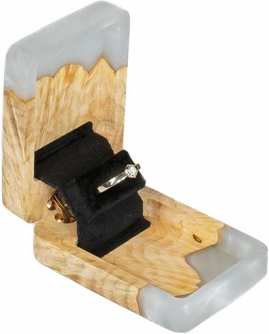 FLIP - Platinum Epoxy & Wood - Unique Engagement Ring Boxes for Proposal - Premium & Slim Ring Boxes for Any Occasion in Saudi Arabia