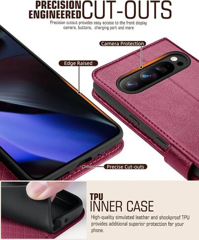 OCASE متوافق مع حافظة محفظة Google Pixel 9 وGoogle Pixel 9 Pro، حافظة قابلة للطي من جلد البولي يوريثان مع حامل بطاقات RFID ومسند [غلاف داخلي من مادة TPU مقاوم للصدمات] غطاء هاتف 2024، بني in Kuwait