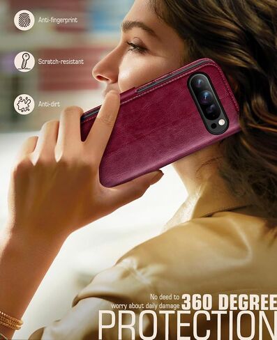 OCASE متوافق مع حافظة محفظة Google Pixel 9 وGoogle Pixel 9 Pro، حافظة قابلة للطي من جلد البولي يوريثان مع حامل بطاقات RFID ومسند [غلاف داخلي من مادة TPU مقاوم للصدمات] غطاء هاتف 2024، بني in Kuwait