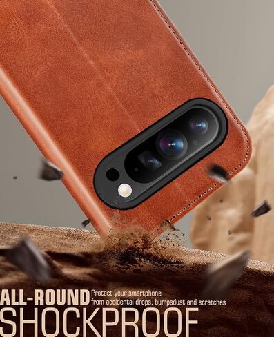 OCASE متوافق مع حافظة محفظة Google Pixel 9 وGoogle Pixel 9 Pro، حافظة قابلة للطي من جلد البولي يوريثان مع حامل بطاقات RFID ومسند [غلاف داخلي من مادة TPU مقاوم للصدمات] غطاء هاتف 2024، بني in Kuwait