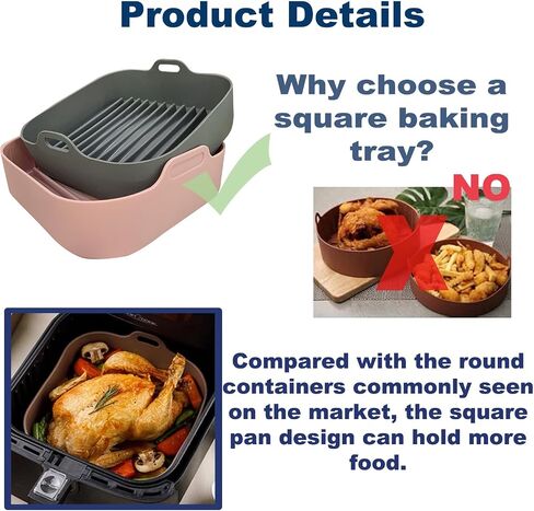 2Pcs Air Fryer Silicone Pot, 8.1 IN Easy Cleaning Air Fryer Accessory, Food-Grade Reusable Air Fryer Basket, for 6 QT or Bigger, Square - 8.1" x 2.0" (2Pcs 8.1 Inch) in Saudi Arabia