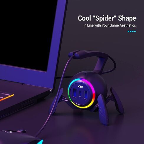 KIWIFOTOS Mouse Bungee RGB Gaming Mouse Cord Holder Controller, Upgraded Flexible Cable Management Smart RGB LED Lights 2 Port USB Hub & 1 Type-C, Spider Mouse Wire Holder in Kuwait