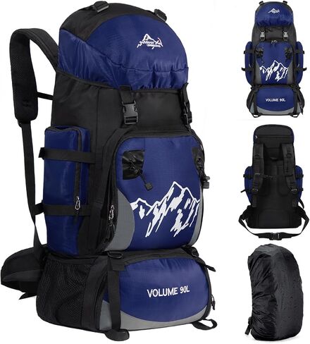 90L Hiking Backpack, Camping Travel Backpack with Rain Cover Lightweight Travel Daypack for Climbing Camping Touring (Blue) in Saudi Arabia