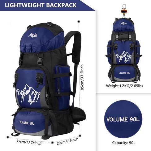 90L Hiking Backpack, Camping Travel Backpack with Rain Cover Lightweight Travel Daypack for Climbing Camping Touring (Blue) in Saudi Arabia