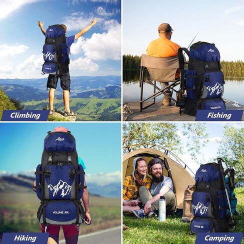 90L Hiking Backpack, Camping Travel Backpack with Rain Cover Lightweight Travel Daypack for Climbing Camping Touring (Blue) in Saudi Arabia