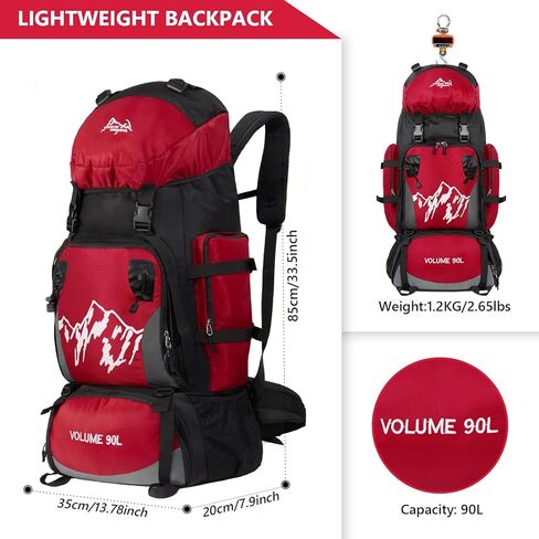 حقيبة ظهر للمشي لمسافات طويلة سعة 90 لترًا، حقيبة ظهر للسفر للتخييم مع غطاء للمطر، حقيبة نهارية خفيفة الوزن للسفر للتسلق والتخييم والتجول (أزرق) in Kuwait