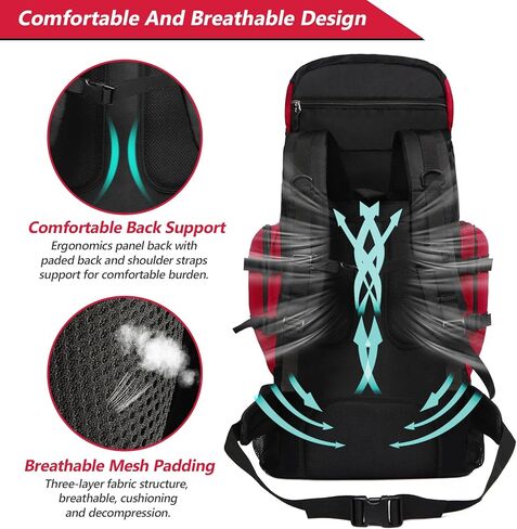 حقيبة ظهر للمشي لمسافات طويلة سعة 90 لترًا، حقيبة ظهر للسفر للتخييم مع غطاء للمطر، حقيبة نهارية خفيفة الوزن للسفر للتسلق والتخييم والتجول (أزرق) in Kuwait