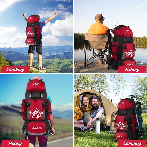 حقيبة ظهر للمشي لمسافات طويلة سعة 90 لترًا، حقيبة ظهر للسفر للتخييم مع غطاء للمطر، حقيبة نهارية خفيفة الوزن للسفر للتسلق والتخييم والتجول (أزرق) in Kuwait