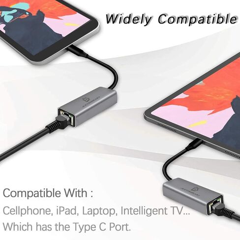 محول USB C إلى إيثرنت - كابل إيثرنت إلى USB C/Thunderbolt 3 إلى RJ45 سلكي لتحويل قابس وتشغيل كابل إيثرنت USB من النوع C مناسب لأجهزة Mac Book وMacBook Air وSamsung والمزيد - رمادي in Saudi Arabia