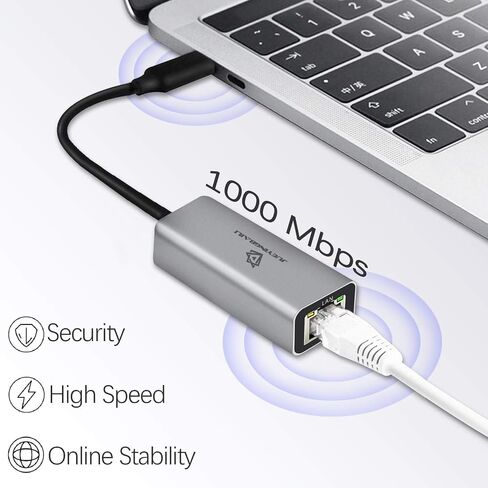 محول USB C إلى إيثرنت - كابل إيثرنت إلى USB C/Thunderbolt 3 إلى RJ45 سلكي لتحويل قابس وتشغيل كابل إيثرنت USB من النوع C مناسب لأجهزة Mac Book وMacBook Air وSamsung والمزيد - رمادي in Saudi Arabia