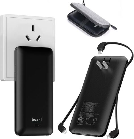 Portable Power Bank, Ultra Slim 10000mAh Portable Charger, USB C External Battery Pack with Built-in AC Plug, Charging Cable, Output Port, Compatible with All Kinds of Cellphones … in Saudi Arabia
