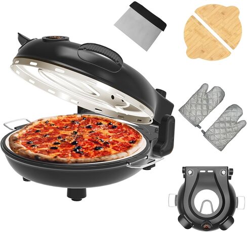 فرن البيتزا، فرن بيتزا كهربائي 12 بوصة، آلة صنع البيتزا بفرن البيتزا الحجري للمنزل مع مجاديف بيتزا خشبية وقطاعة بيتزا وقفازات in Kuwait