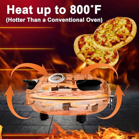 فرن البيتزا، فرن بيتزا كهربائي 12 بوصة، آلة صنع البيتزا بفرن البيتزا الحجري للمنزل مع مجاديف بيتزا خشبية وقطاعة بيتزا وقفازات in Kuwait