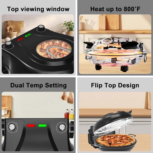 فرن البيتزا، فرن بيتزا كهربائي 12 بوصة، آلة صنع البيتزا بفرن البيتزا الحجري للمنزل مع مجاديف بيتزا خشبية وقطاعة بيتزا وقفازات in Kuwait