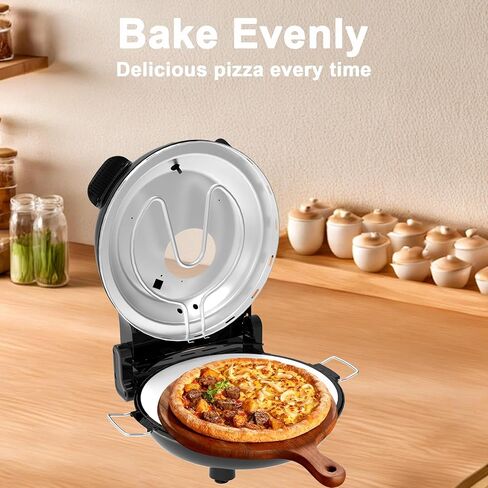 فرن البيتزا، فرن بيتزا كهربائي 12 بوصة، آلة صنع البيتزا بفرن البيتزا الحجري للمنزل مع مجاديف بيتزا خشبية وقطاعة بيتزا وقفازات in Kuwait