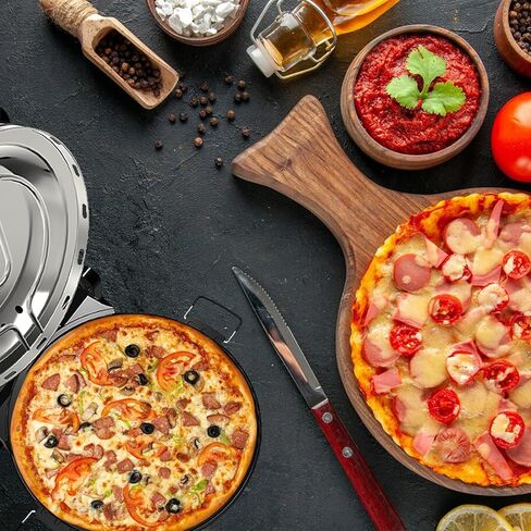 فرن البيتزا، فرن بيتزا كهربائي 12 بوصة، آلة صنع البيتزا بفرن البيتزا الحجري للمنزل مع مجاديف بيتزا خشبية وقطاعة بيتزا وقفازات in Kuwait