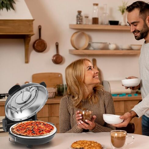 فرن البيتزا، فرن بيتزا كهربائي 12 بوصة، آلة صنع البيتزا بفرن البيتزا الحجري للمنزل مع مجاديف بيتزا خشبية وقطاعة بيتزا وقفازات in Kuwait