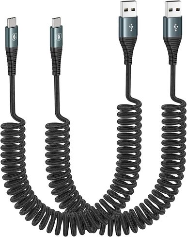 JUKEKUL Car Carplay USB A to USB C Cable for iPhone 16/15 Plus Pro Max, 2 Pack Coiled Fast Charging USB to USB C Cable for 10th Gen iPad Pro iPad Air 5th 4th Mini 6th Gen and USB C Devices 3FT in Saudi Arabia