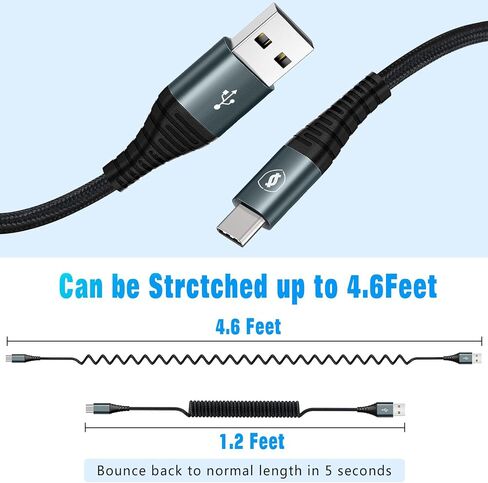 JUKEKUL Car Carplay USB A to USB C Cable for iPhone 16/15 Plus Pro Max, 2 Pack Coiled Fast Charging USB to USB C Cable for 10th Gen iPad Pro iPad Air 5th 4th Mini 6th Gen and USB C Devices 3FT in Saudi Arabia