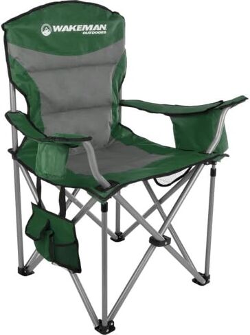 Wakeman Outdoors Oversized Camping Chair - Heavy Duty Folding Chair with Cooler Pouch and Carry Bag for Camp Sites, Tailgates, or Beach (Green) in Saudi Arabia