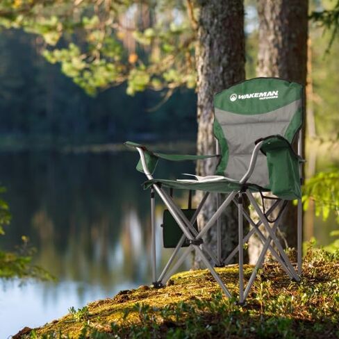 Wakeman Outdoors Oversized Camping Chair - Heavy Duty Folding Chair with Cooler Pouch and Carry Bag for Camp Sites, Tailgates, or Beach (Green) in Saudi Arabia