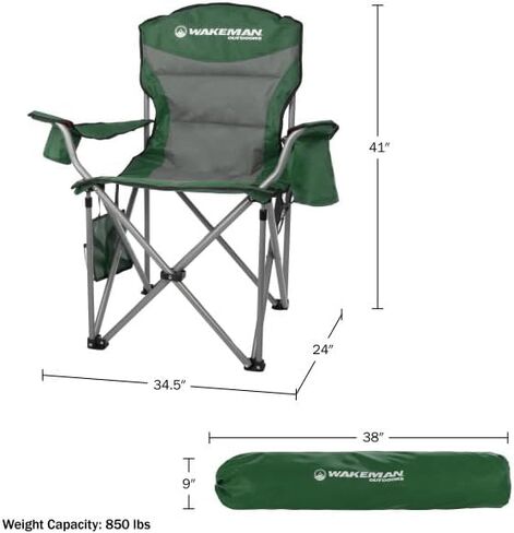 Wakeman Outdoors Oversized Camping Chair - Heavy Duty Folding Chair with Cooler Pouch and Carry Bag for Camp Sites, Tailgates, or Beach (Green) in Saudi Arabia