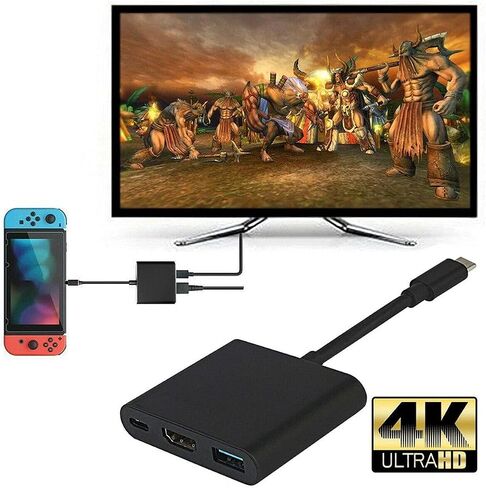 محول USB C إلى HDMI محول فيديو 4K من النوع C HDMI متعدد المنافذ AV محول USB 3.0 (أسود) in Saudi Arabia