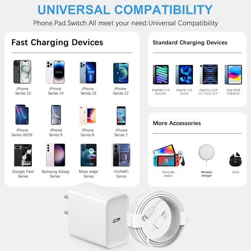 iPhone 17 16 15 Fast Charging USBC Charger Block Type C Charger 6FT Cord with iPhone Air/17/17 Plus/17 Pro/17 Pro Max/16/16 Plus/16 Pro/16 Pro Max/15/15 Plus/15 Pro/15 Pro Max/Samsung in Saudi Arabia