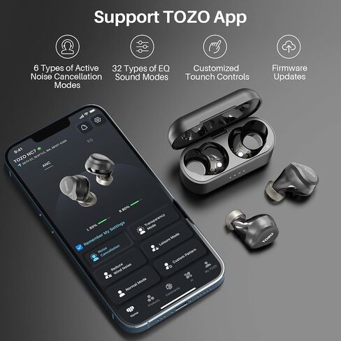 TOZO NC7 All-Function Hybrid Active Noise Cancelling Wireless Earbuds, Bluetooth 5.3 Headphones with Ultra Long 72H Playtime, in-Ear Detection, App Customization, Immersive Sound Deep Bass Headset in Saudi Arabia