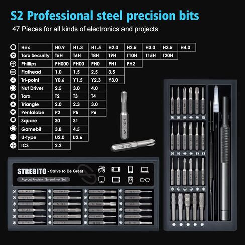 STREBITO Micro Screwdriver Set 50 in 1 Precision Screwdriver Set, Electronics Tool Kit Screwdriver Kit - Computer, iPhone, Macbook, PS4, PS5, Nintendo, Xbox Controller Repair Kit, S2 Multi Bit Driver in Saudi Arabia