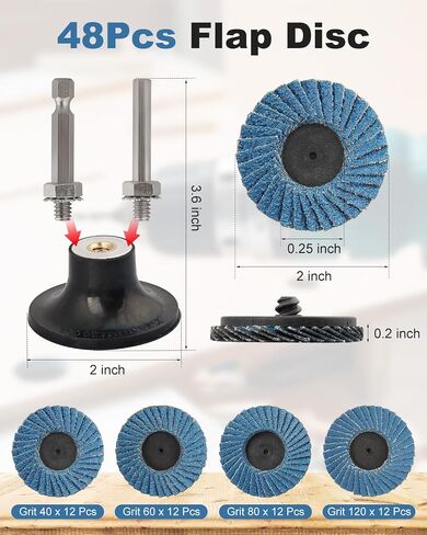 24 Pcs 2 Inch Flap Disc Set, Flat Flap Discs Roll Lock Sanding Disc 40 60 80 120Grit, Sander Disc with 1/4 Inch Holder for Angle Grinder Rust Removal in Kuwait