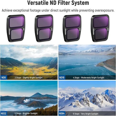 NEEWER ND/PL Filter Set Compatible with DJI Air 3, 4 Pack ND8/PL ND16/PL ND32/PL ND64/PL Polarizer Neutral Density Filter Kit, Multi Coated HD Optical Glass/Secure Attach/Lightweight Frame in Saudi Arabia