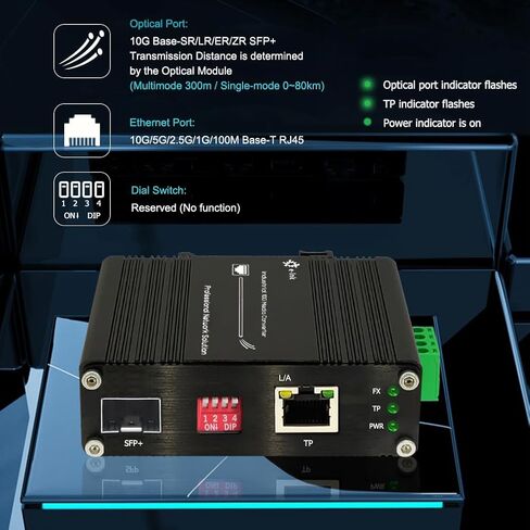 Industrial 10G Fiber Media Converter Mini 10GBase-X SFP+ Fiber Optic Transceiver Cooper to SFP+ 12-48V DC 10Gigabit Ethernet Converter DIN Rail in Kuwait